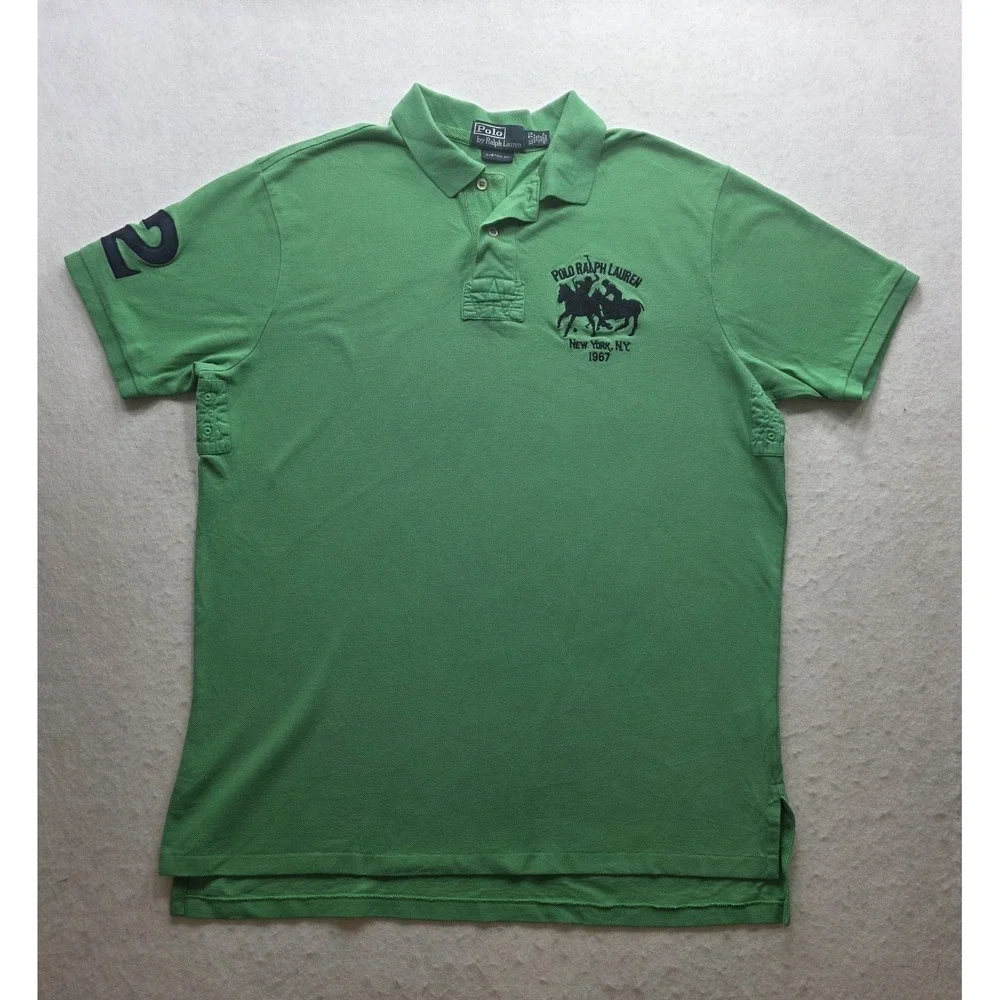 Polo Ralph Lauren Vintage RARE Green Embroidered NY 1967 #2 Polo. Size XL